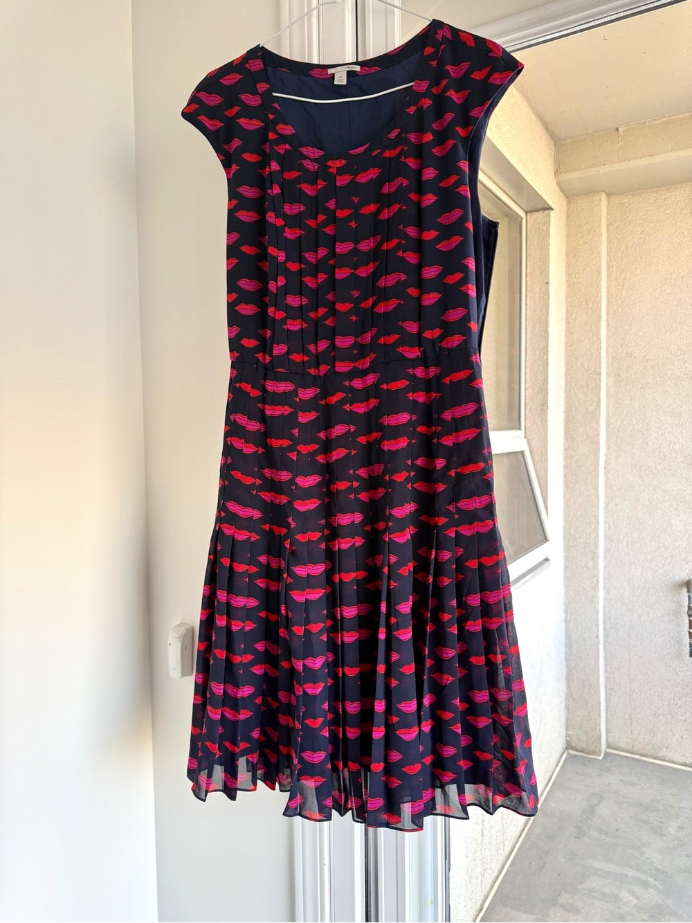 Halogen Navy Dress with Pink/Red Lip Pattern
